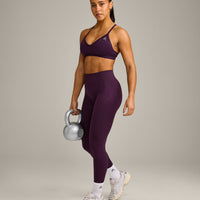 EnhanceLift™ Seamless Strappy Sports Bra with Grey Logo | Blackberry Purple