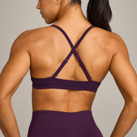EnhanceLift™ Seamless Strappy Sports Bra with Grey Logo | Blackberry Purple
