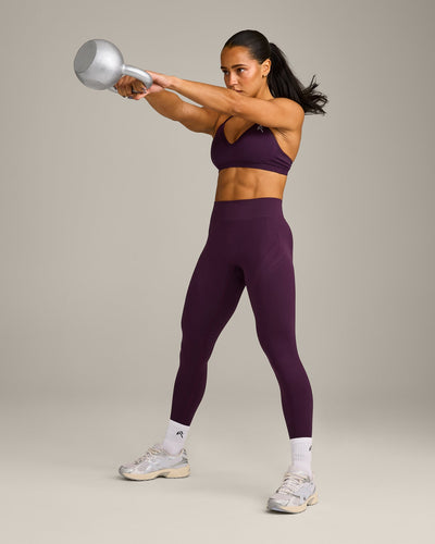 EnhanceLift™ Seamless Strappy Sports Bra with Grey Logo | Blackberry Purple