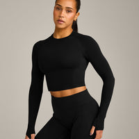 Oner Seamless Fitted Long Sleeve Mid Top | Soft Black