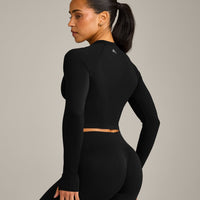 Oner Seamless Fitted Long Sleeve Mid Top | Soft Black