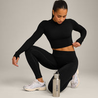 Oner Seamless Fitted Long Sleeve Mid Top | Soft Black