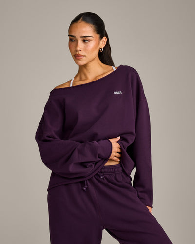 Raw Cut Lounge Off-The-Shoulder Sweatshirt | Washed Blackberry Purple