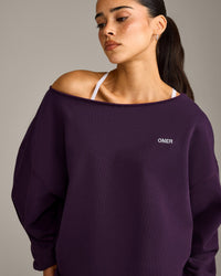 Raw Cut Lounge Off-The-Shoulder Sweatshirt | Washed Blackberry Purple