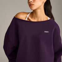 Raw Cut Lounge Off-The-Shoulder Sweatshirt | Washed Blackberry Purple