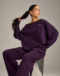 Raw Cut Lounge Off-The-Shoulder Sweatshirt | Washed Blackberry Purple