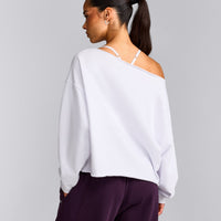 Cotton Vintage Lounge Off-The-Shoulder Sweatshirt | White