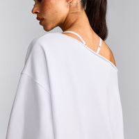Cotton Vintage Lounge Off-The-Shoulder Sweatshirt | White
