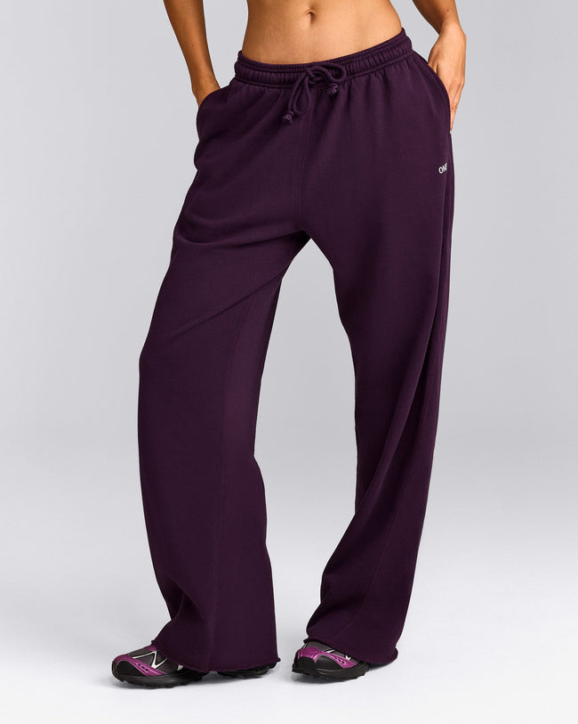 Cotton Vintage Lounge Wide Leg Joggers | Washed Blackberry Purple