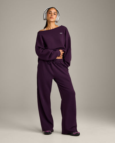 Raw Cut Lounge Wide Leg Joggers | Washed Blackberry Purple