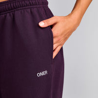 Cotton Vintage Lounge Wide Leg Joggers | Washed Blackberry Purple