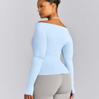 FormeSoft™ Fitted Off-The-Shoulder Long Sleeve Top | Mist Blue