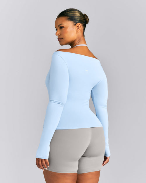 FormeSoft™ Fitted Off-The-Shoulder Long Sleeve Top | Mist Blue