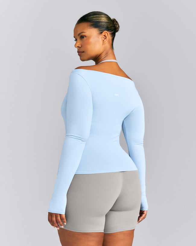 FormeSoft™ Fitted Off-The-Shoulder Long Sleeve Top | Mist Blue