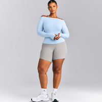 FormeSoft™ Fitted Off-The-Shoulder Long Sleeve Top | Mist Blue