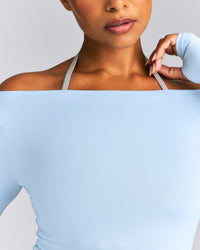 FormeSoft™ Fitted Off-The-Shoulder Long Sleeve Top | Mist Blue