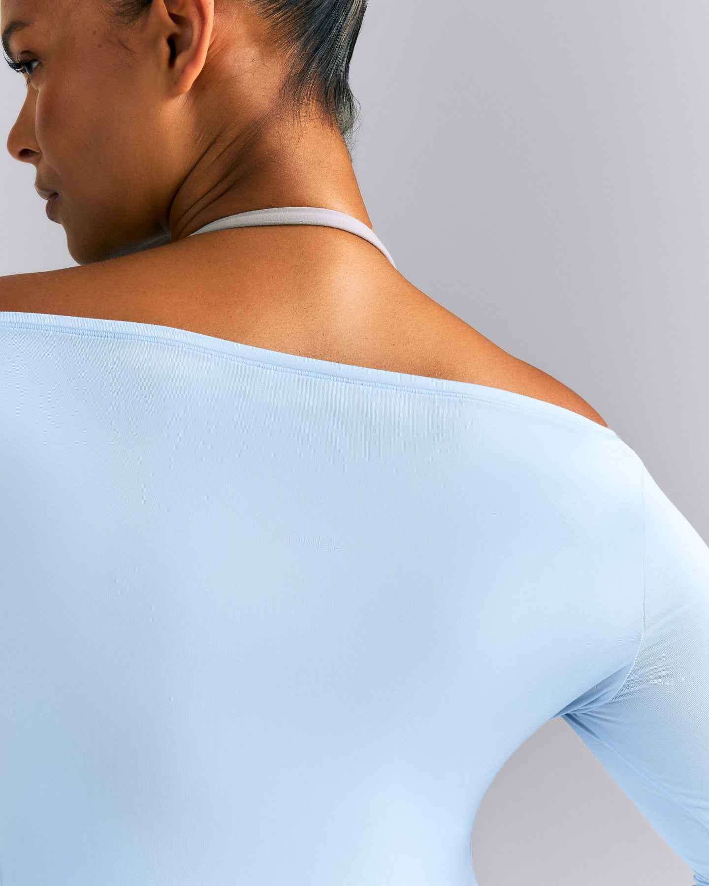 FormeSoft™ Fitted Off-The-Shoulder Long Sleeve Top | Mist Blue