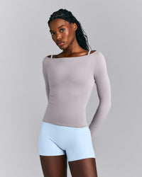 FormeSoft™ Fitted Off-The-Shoulder Long Sleeve Top | Zinc Grey