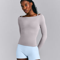 FormeSoft™ Fitted Off-The-Shoulder Long Sleeve Top | Zinc Grey