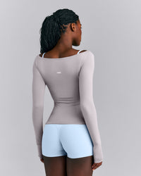 FormeSoft™ Fitted Off-The-Shoulder Long Sleeve Top | Zinc Grey