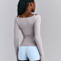 FormeSoft™ Fitted Off-The-Shoulder Long Sleeve Top | Zinc Grey