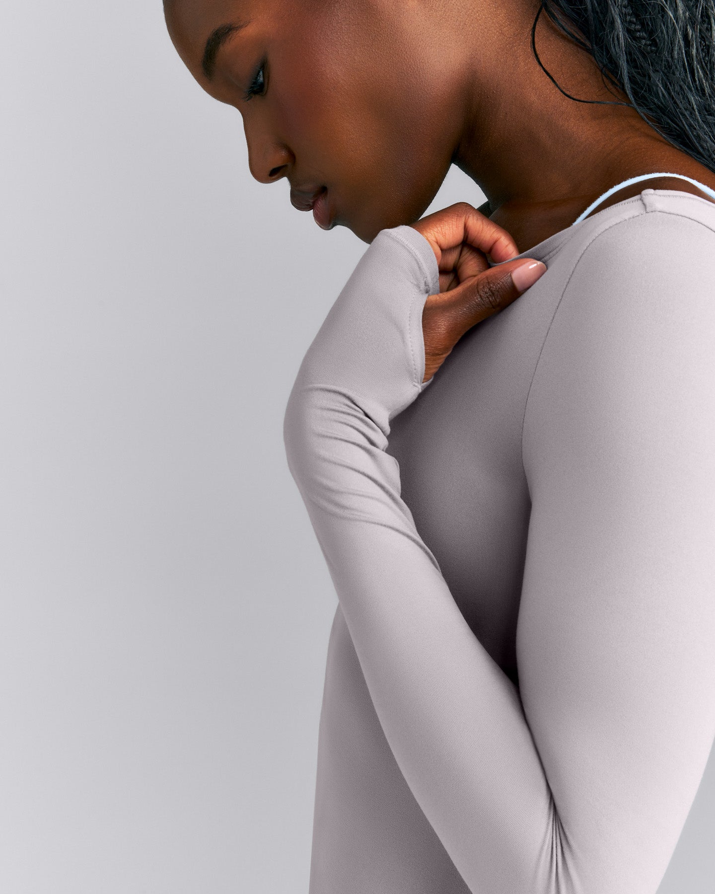 FormeSoft™ Fitted Off-The-Shoulder Long Sleeve Top | Zinc Grey