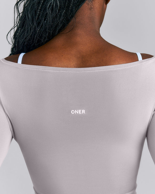 FormeSoft™ Fitted Off-The-Shoulder Long Sleeve Top | Zinc Grey