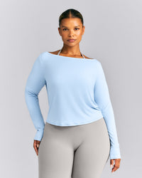 FormeSoft™ Relaxed Slash Neck Long Sleeve Top | Mist Blue