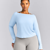 FormeSoft™ Relaxed Slash Neck Long Sleeve Top | Mist Blue