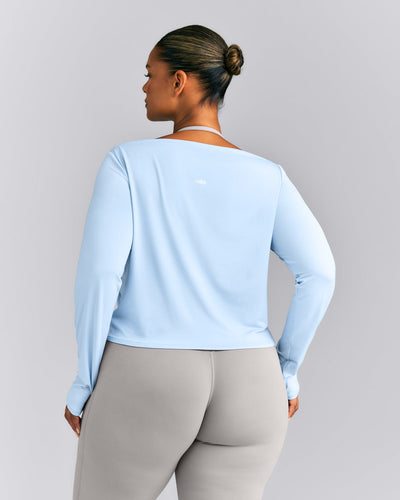 FormeSoft™ Relaxed Slash Neck Long Sleeve Top | Mist Blue
