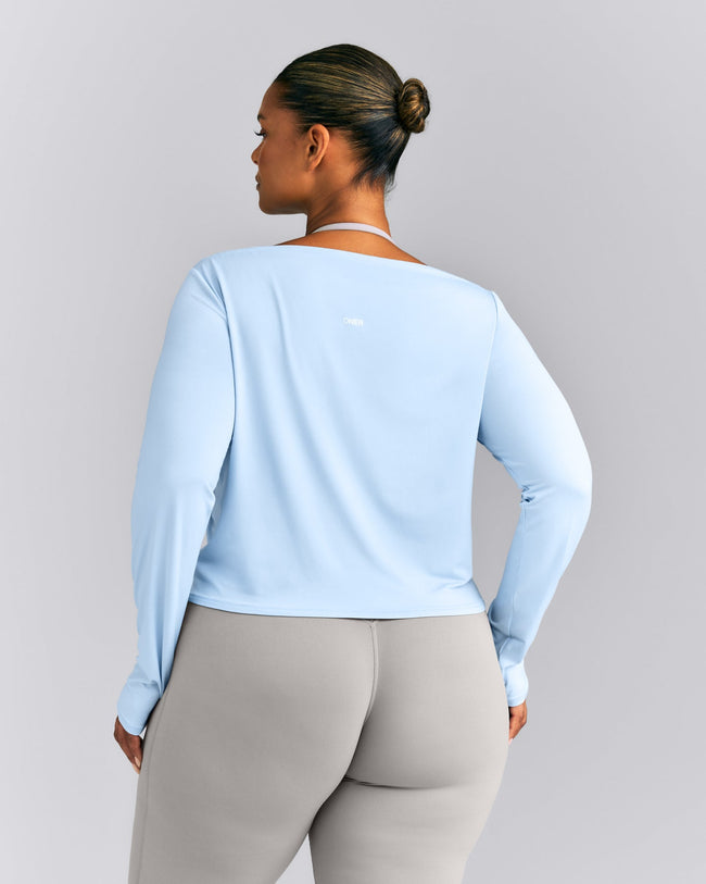 FormeSoft™ Relaxed Slash Neck Long Sleeve Top | Mist Blue