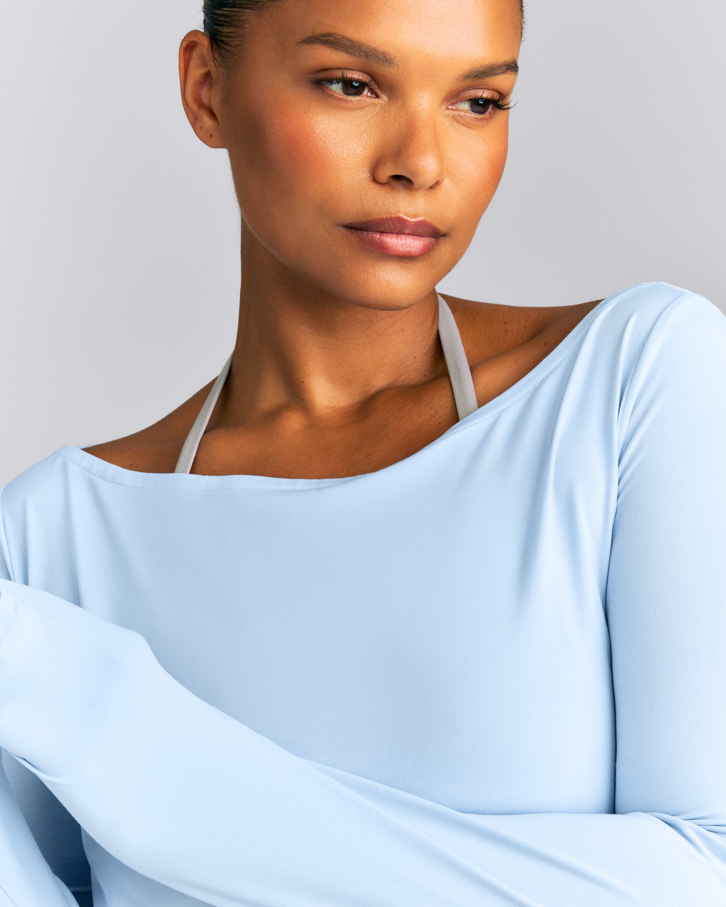 FormeSoft™ Relaxed Slash Neck Long Sleeve Top | Mist Blue