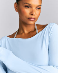 FormeSoft™ Relaxed Slash Neck Long Sleeve Top | Mist Blue
