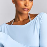 FormeSoft™ Relaxed Slash Neck Long Sleeve Top | Mist Blue