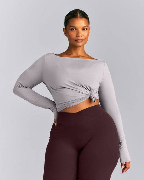 FormeSoft™ Relaxed Slash Neck Long Sleeve Top | Zinc Gray