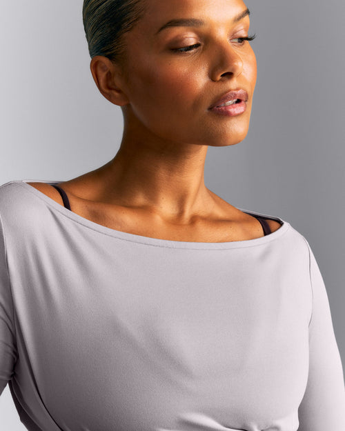 FormeSoft™ Relaxed Slash Neck Long Sleeve Top | Zinc Gray