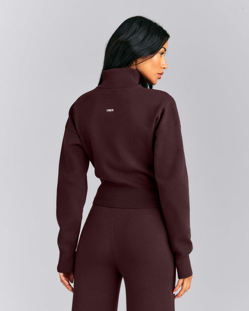 Mid Weight Cotton Knit Cardigan | Plum Brown