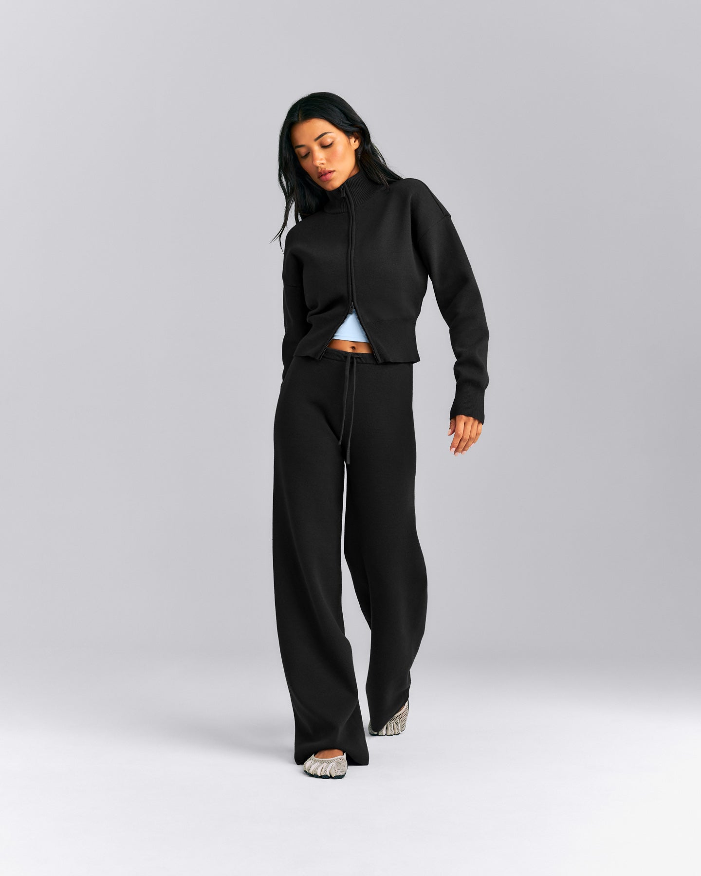 Mid Weight Cotton Knit Trouser | Black