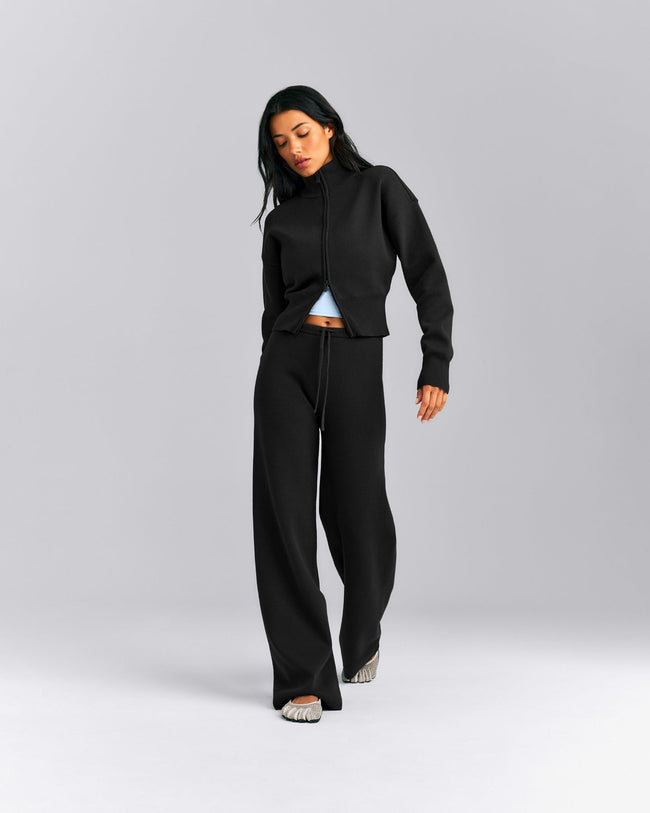 Mid Weight Cotton Knit Trouser | Black