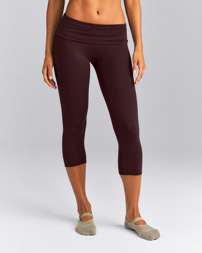 SoftMotion™ Fold Over Capri Leggings New Branding | Plum Brown