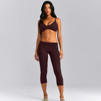 SoftMotion™ Fold Over Capri Leggings New Branding | Plum Brown