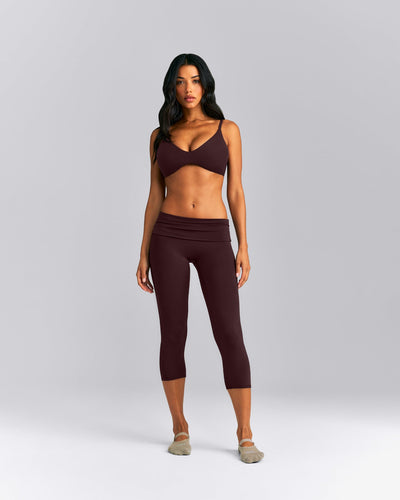 SoftMotion™ Fold Over Capri Leggings New Branding | Plum Brown