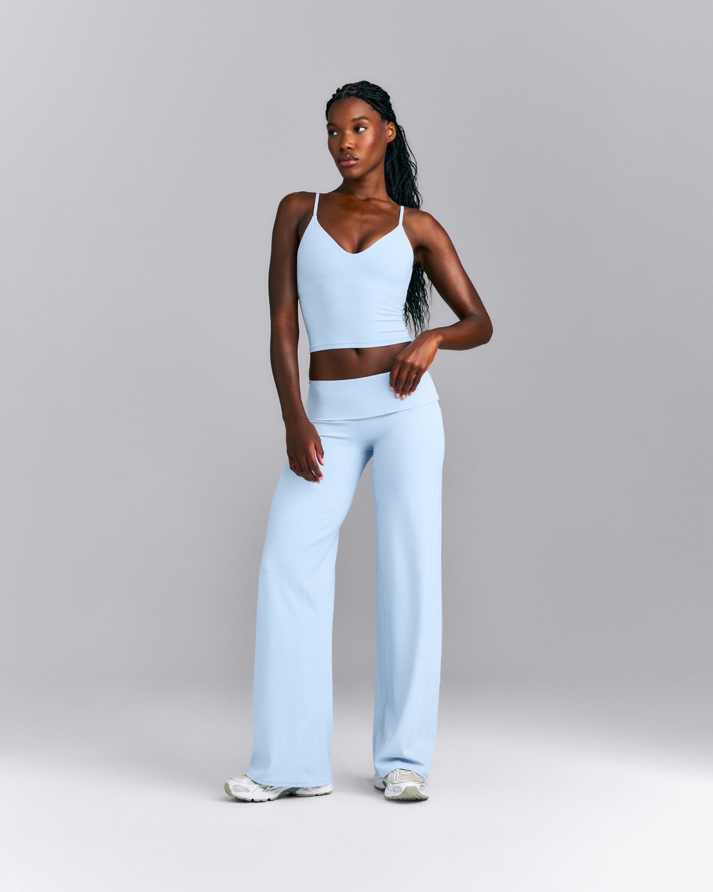 SoftMotion™ Fold Over Mid Rise Straight Leg Pants New Branding | Mist Blue