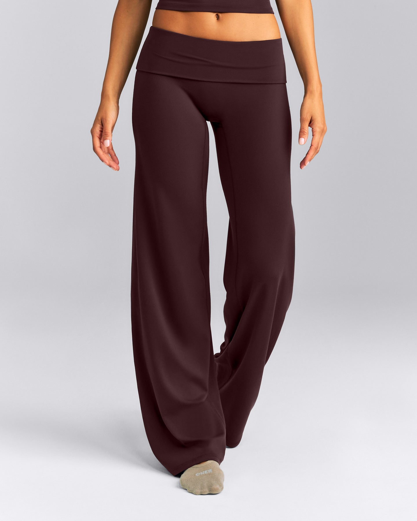SoftMotion™ Fold Over Mid Rise Straight Leg Pants | Plum Brown