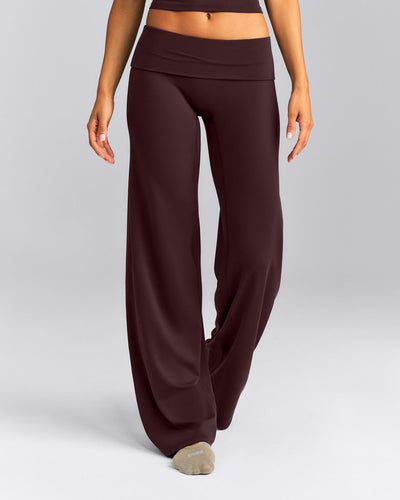 SoftMotion™ Fold Over Mid Rise Straight Leg Pants | Plum Brown