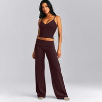 SoftMotion™ Fold Over Mid Rise Straight Leg Pants | Plum Brown