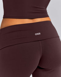 SoftMotion™ Fold Over Mid Rise Straight Leg Pants | Plum Brown