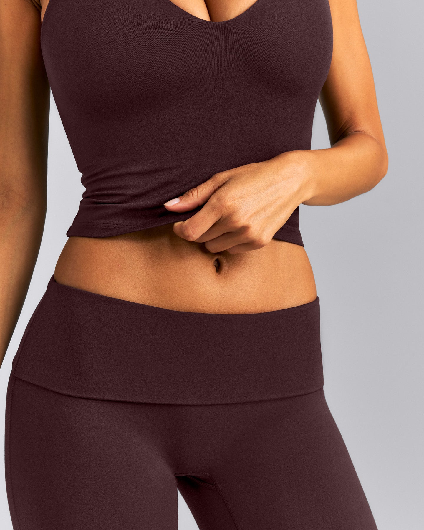 SoftMotion™ Fold Over Mid Rise Straight Leg Pants | Plum Brown