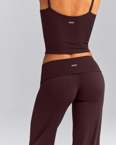 SoftMotion™ Fold Over Mid Rise Straight Leg Pants | Plum Brown