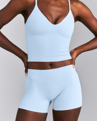 SoftMotion™ Mid Rise Micro Shorts 4" New Branding | Mist Blue